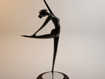 Decorative Figurine Set Elegant Black Ballet Dancer Sculpture With Single Leg Stand And Round Base 3d model