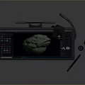 Digital Drawing Tablet Displaying Green 3D Model With Stylus Pen And Accessories