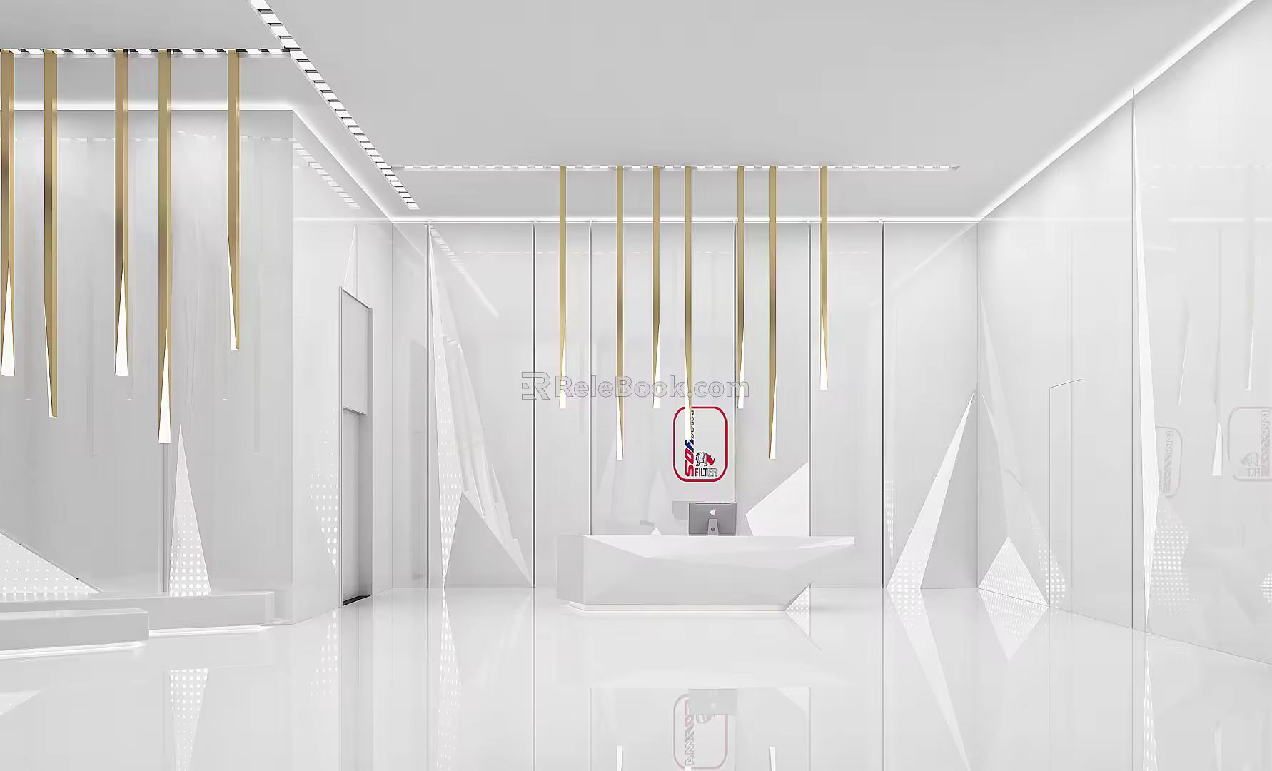 Modern Front Desk Company Science and Technology Sense Hall Front Desk Reception Metal Chandelier 3d model