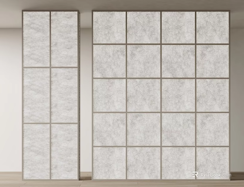 Modern Gray Textured Room Divider With Square Panels For Interior Space 3d model