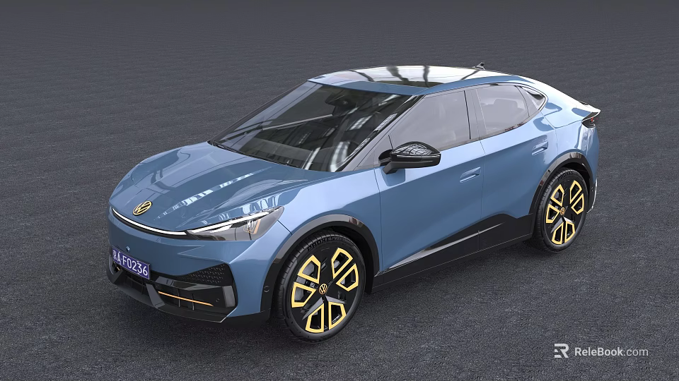Blue Crossover SUV With Modern Front Design And Yellow Alloy Wheels 3d model 