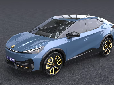 Blue Crossover SUV With Modern Front Design And Yellow Alloy Wheels 3d model