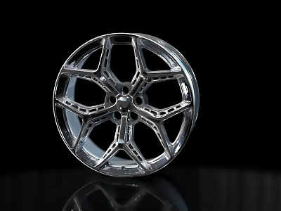 Car Tire Wheel Rim With Silver Polished Alloy Multi Spoke Design And Reflective Surface 3d model