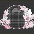 Pink Circular Celebration Decor With Leaf Accents Pearl Beads And Festive Design