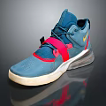 Blue High Top Sports Shoes With Red Straps Yellow Logo Mesh Upper And White Sole