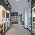 Modern Restaurant Interior With Marble Island Material Display Walls And Hanging Pendant Lights