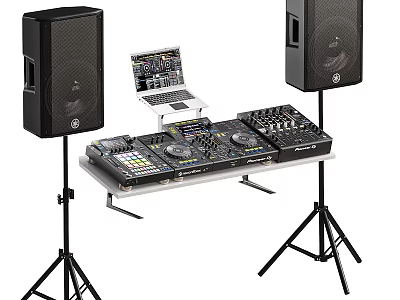 Professional DJ Audio System With Speakers Mixer Laptop And Stand Mounts 3d model