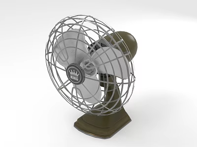 Vintage Air Cooler Fan With Metal Mesh Cover Gray Blades And Dark Green Base 3d model