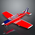 Red Model Airplane With White Stripes Blue Nose And Tail Propeller Design 3d model