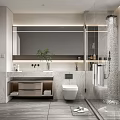 Modern Bathroom Interior Design With Marble Vanity Large Mirror Toilet And Shower Area