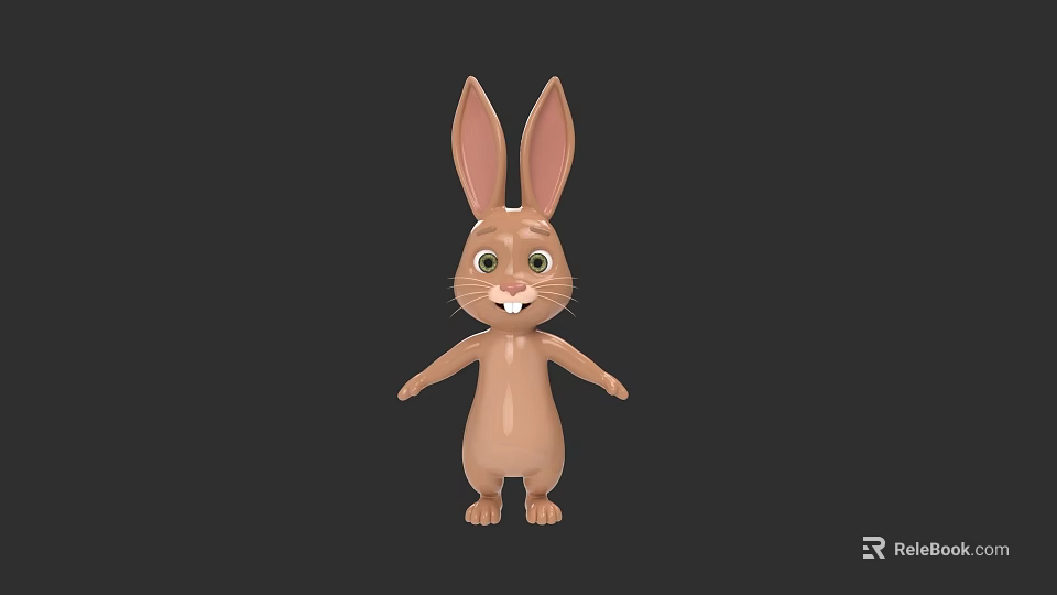 Cute 3D Cartoon Rabbit Character With Big Ears Green Eyes And Smiling Face 3d model 