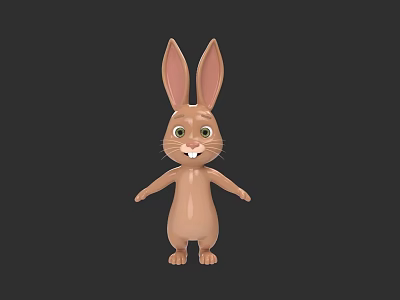 Cute 3D Cartoon Rabbit Character With Big Ears Green Eyes And Smiling Face 3d model