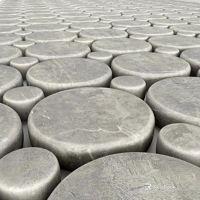 Round Gray Pebbles Arranged In Orderly Pattern With Smooth Surface Texture 3d model 