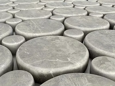 Round Gray Pebbles Arranged In Orderly Pattern With Smooth Surface Texture 3d model
