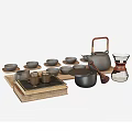 Elegant Ceramic Tea Set with Teapot Cups Tray and Wooden Handles