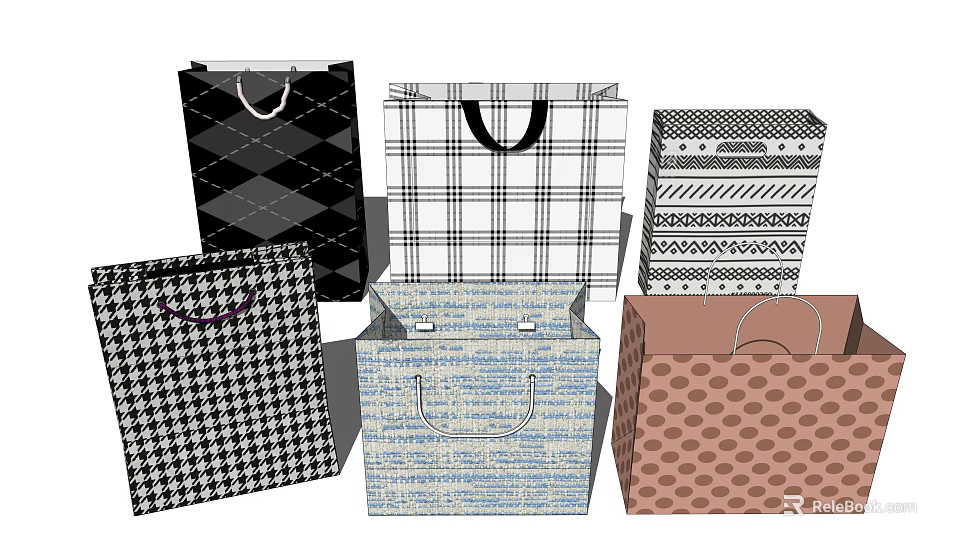 Decorative Storage Bag Set With Plaid Striped Polka Dot And Argyle Patterns 3d model 