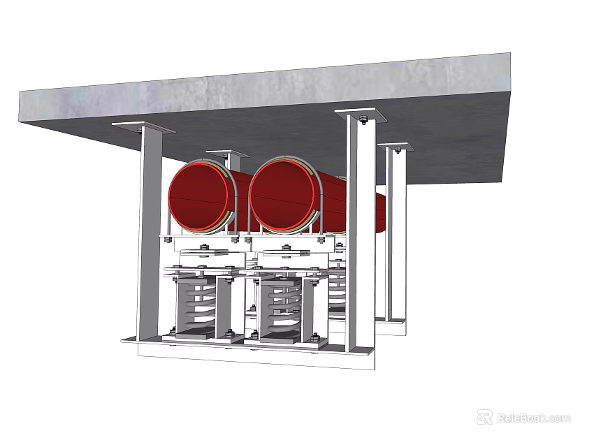Industrial Hardware Tools With Metal Frame And Red Components Under Shelter 3d model