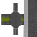 Municipal Road Intersection Design With Traffic Lanes Sidewalks Green Belts And Paved Surface