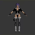 3D Character Model With Purple Hair Black Jacket Silver Pants And Boots