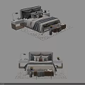 Modern Double Bed With Bedside Tables Lamps Pillows Blanket And Area Rug