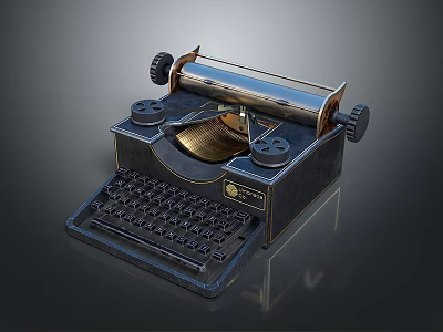 Old Fashioned Vintage Classic Typewriter Equipment With Metal Keyboard And Roller Design 3d model