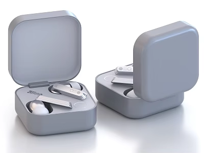 Gray Wireless Earbuds Charging Case Open Design With Modern Portable Headphones 3d model