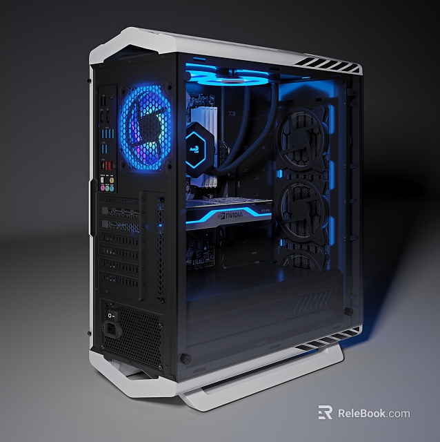 High Performance Gaming PC Case With Transparent Side Panel Blue LED Lighting And Internal Fans 3d model 