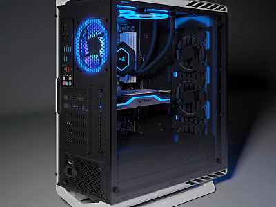 High Performance Gaming PC Case With Transparent Side Panel Blue LED Lighting And Internal Fans 3d model