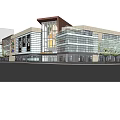 Modern Commercial Street With Glass Facade Multi Storey Shops And Trees