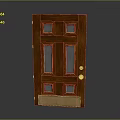 Classic Brown Wooden Door With Glass Panels And Metal Lock Design