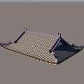 Traditional Chinese Architectural Roof Featuring Striped Tiles And Curved Decorative Eaves