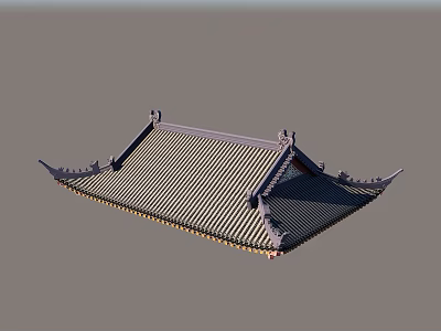 Traditional Chinese Architectural Roof Featuring Striped Tiles And Curved Decorative Eaves 3d model