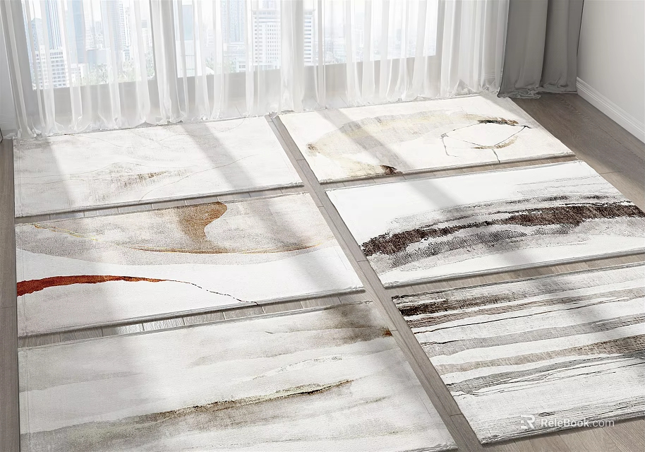 Square Carpets with Abstract Natural Texture Patterns in Neutral Tones for Modern Bright Room Decor 3d model 