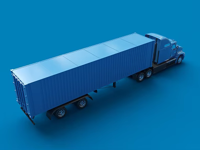 Shiny Blue Semi Truck With Long Container Trailer On Blue Surface 3d model