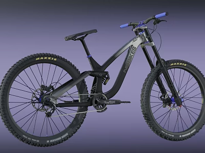 Black Full Suspension Mountain Bike With Blue Accents And Large Tires 3d model