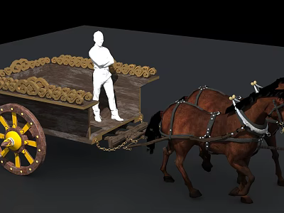 Traditional Horse Drawn Carriage With Decorative Trim Two Brown Horses And White Figure 3d model