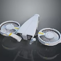 White Sci Fi Aircraft With Dual Large Propellers Yellow Accents And Streamlined Body
