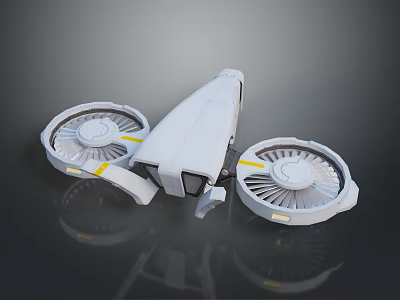 White Sci Fi Aircraft With Dual Large Propellers Yellow Accents And Streamlined Body 3d model