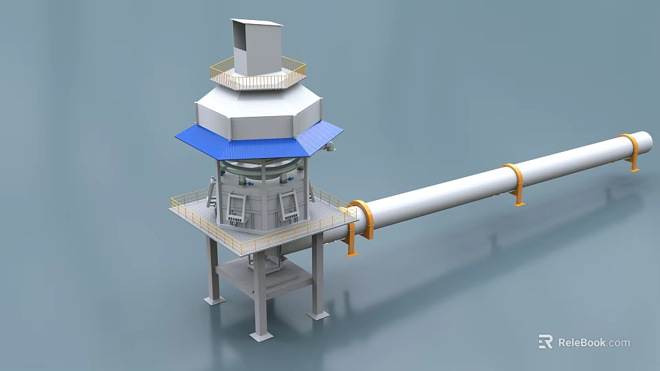 Industrial Equipment Tower Structure With Multi Layer Platform Blue Roof And Connecting Pipeline 3d model 