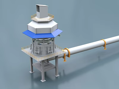 Industrial Equipment Tower Structure With Multi Layer Platform Blue Roof And Connecting Pipeline 3d model