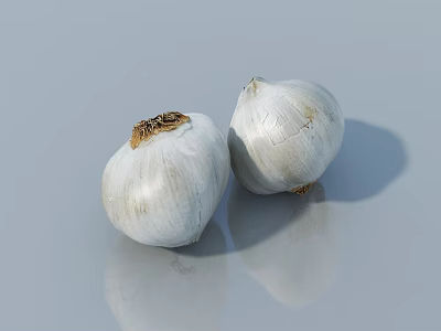 Fresh Organic Garlic Bulbs On Gray Background With Natural Texture And Reflection 3d model