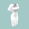 White Fitted Dress With Square Neckline And Cape Shoulder Elegant Design 3d model