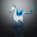 Elegant Mythical Creature 3D Model With White Body Blue Wings Tail Limbs And Yellow Horn