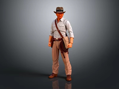 Man In Brown Hat Long Sleeve Shirt Khaki Pants With Crossbody Bag Standing Pose 3d model