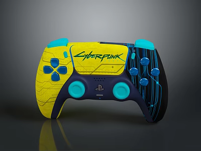 Cyberpunk Themed PlayStation Game Controller With Yellow And Blue Design 3d model