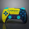 Cyberpunk Themed PlayStation Game Controller With Yellow And Blue Design 3d model