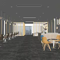 Modern Hair Salon Interior With Styling Chairs Floor to Ceiling Windows and City View