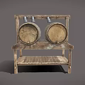 Sturdy Vintage Wooden Barrel Rack With Two Barrels And Lower Shelf