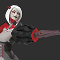 Futuristic Woman With White Hair And Mechanical Arm In Red And Black Outfit