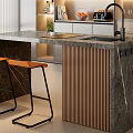 Modern Bar Counter Interior With Marble Countertop Wooden Stools And Illuminated Storage Shelves